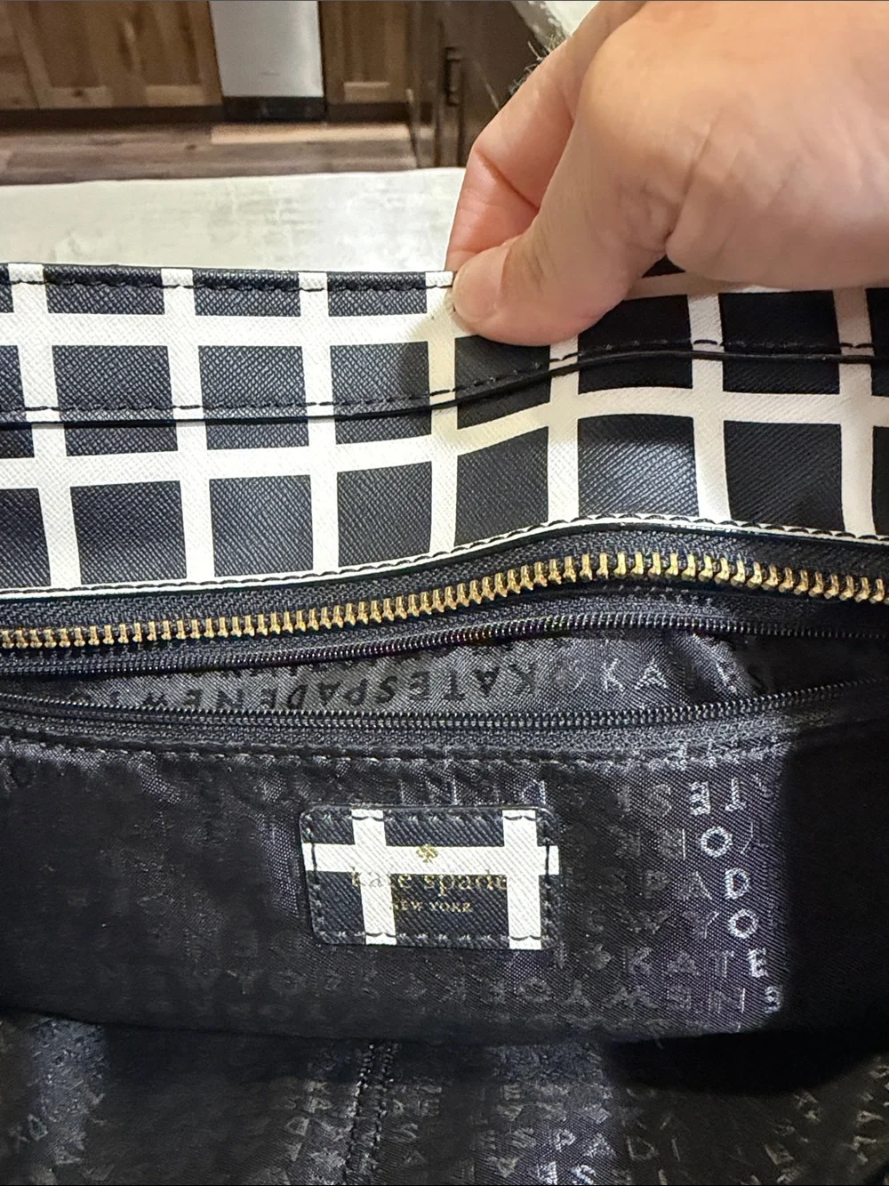 kate spade Black and White Check Grid Tote